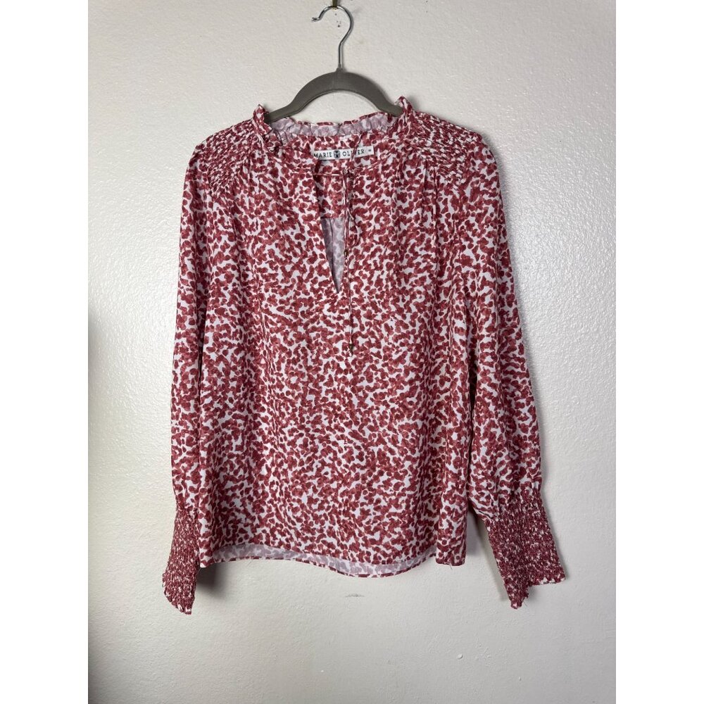 Marie Oliver Red White Boho Long Sleeve Blouse Size XS Lightweight‎ Cottage